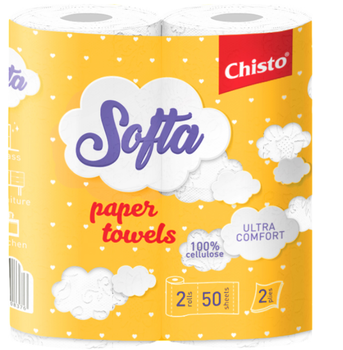 Softa Chisto рушник целюл. на гільзі, по 2рул. сіро-білий (ККПК)